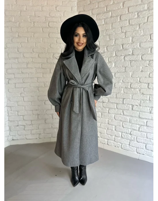 Kadın Balon Kol PREMİUM Astarlı Uzun Kaban