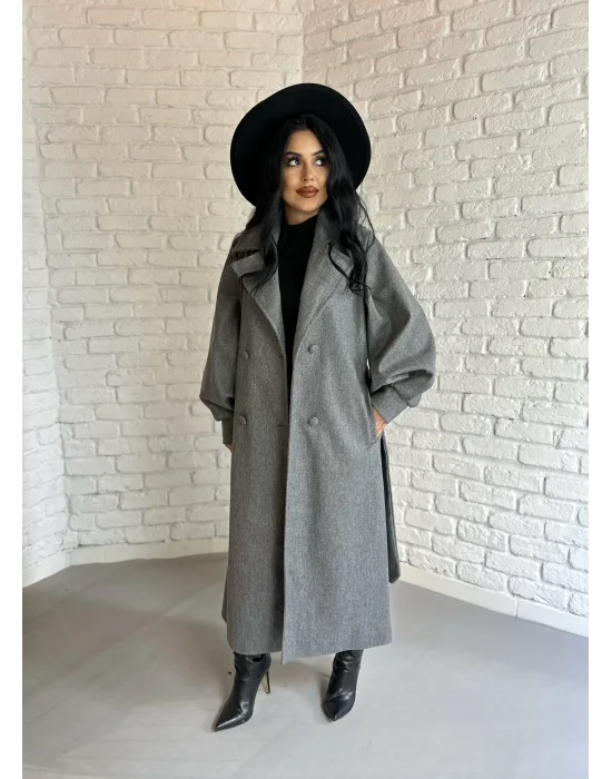 Kadın Balon Kol PREMİUM Astarlı Uzun Kaban