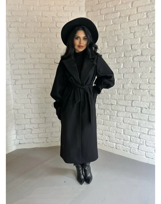 Kadın Balon Kol PREMİUM Astarlı Uzun Kaban
