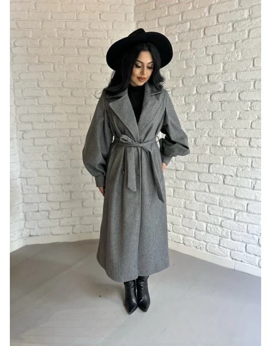 Kadın Balon Kol PREMİUM Astarlı Uzun Kaban