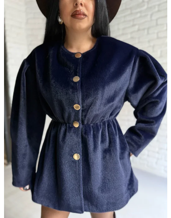 Kadın Beli Lastikli Fox Kumaş Gold Düğmeli Ceket