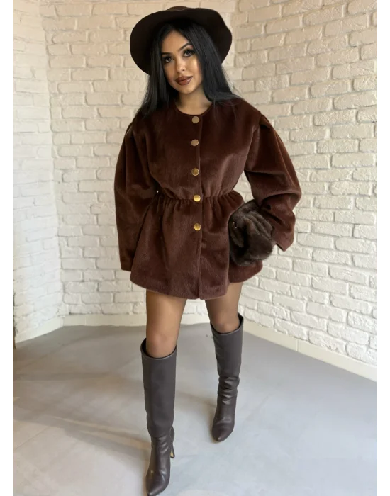 Kadın Beli Lastikli Fox Kumaş Gold Düğmeli Ceket