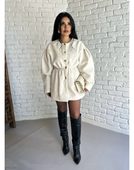 Kadın Beli Lastikli Fox Kumaş Gold Düğmeli Ceket