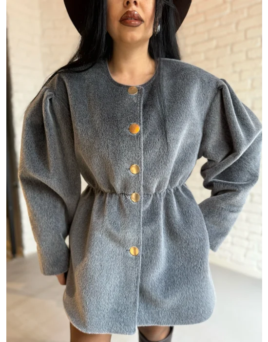 Kadın Beli Lastikli Fox Kumaş Gold Düğmeli Ceket