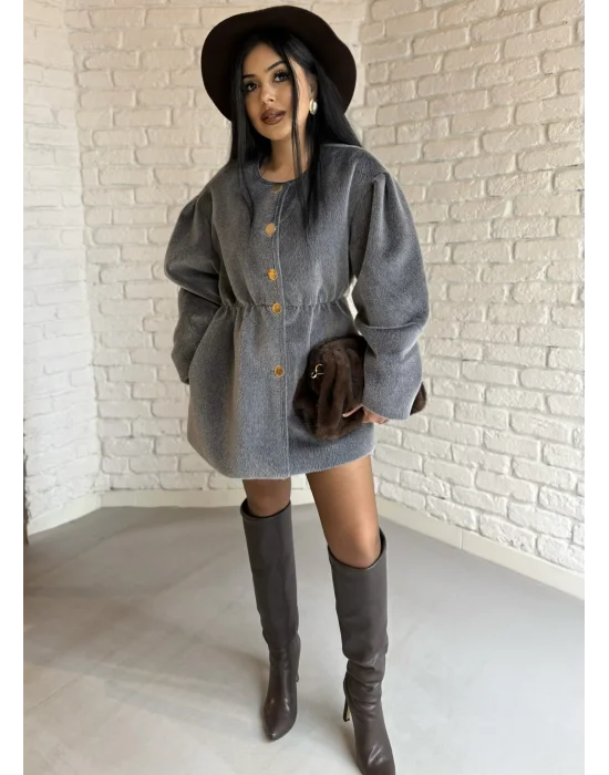 Kadın Beli Lastikli Fox Kumaş Gold Düğmeli Ceket