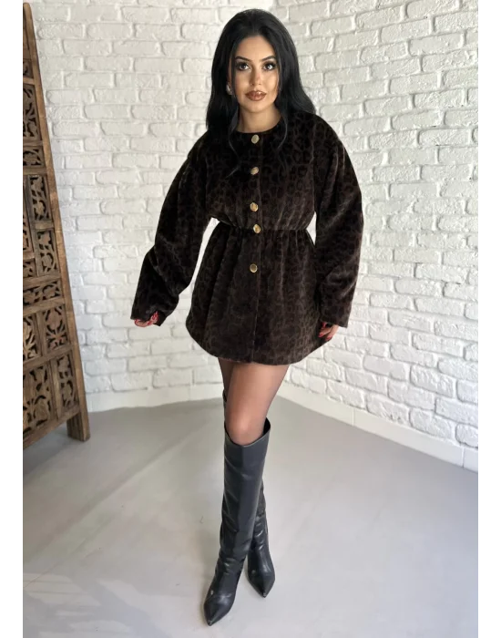 Kadın Beli Lastikli Fox Kumaş Gold Düğmeli Ceket