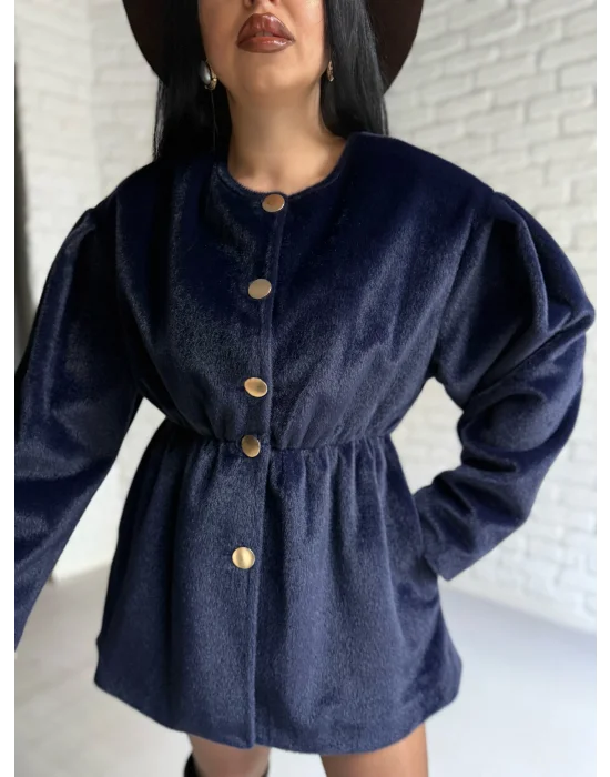 Kadın Beli Lastikli Fox Kumaş Gold Düğmeli Ceket