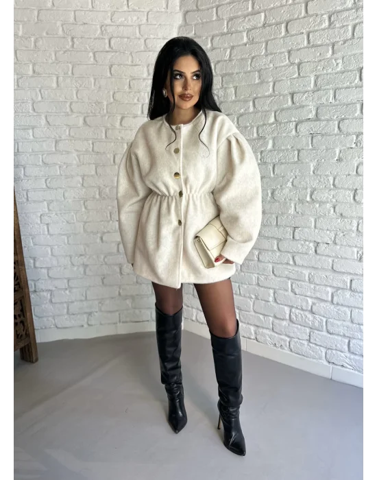 Kadın Beli Lastikli Fox Kumaş Gold Düğmeli Ceket