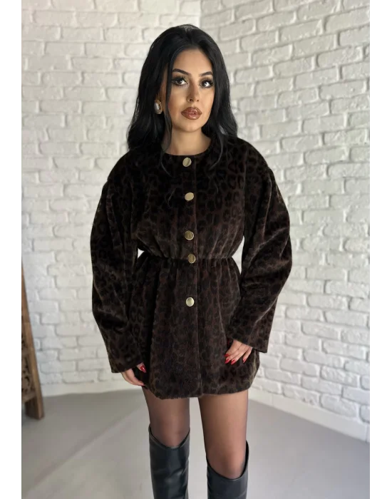 Kadın Beli Lastikli Fox Kumaş Gold Düğmeli Ceket