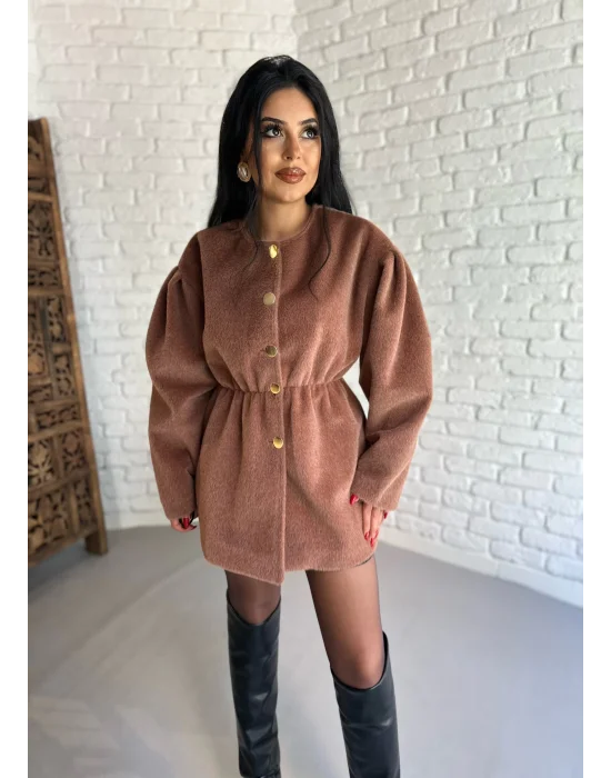 Kadın Beli Lastikli Fox Kumaş Gold Düğmeli Ceket