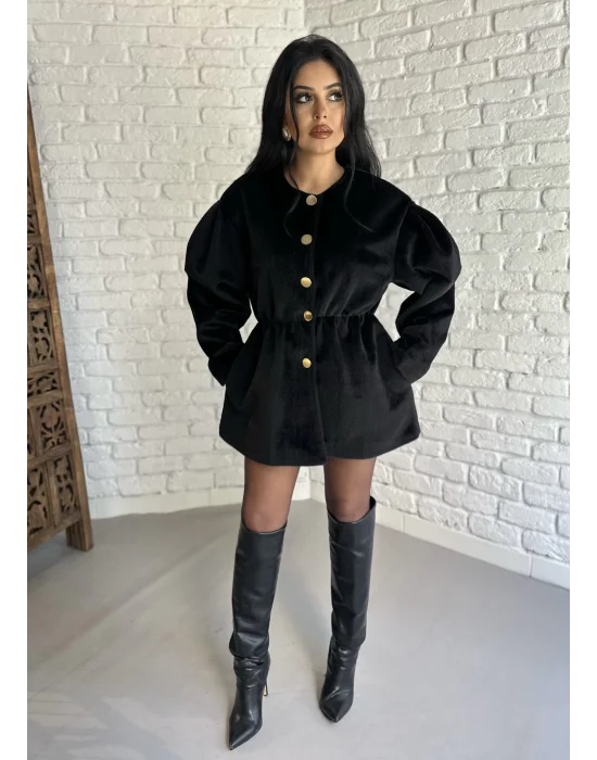 Kadın Beli Lastikli Fox Kumaş Gold Düğmeli Ceket