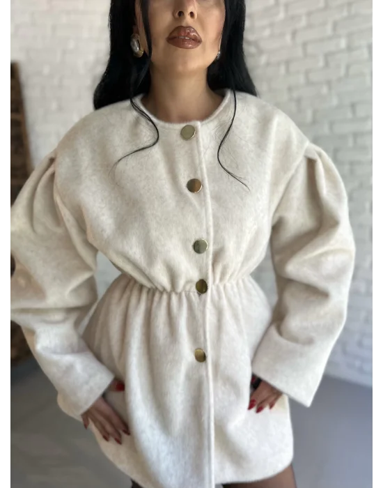 Kadın Beli Lastikli Fox Kumaş Gold Düğmeli Ceket