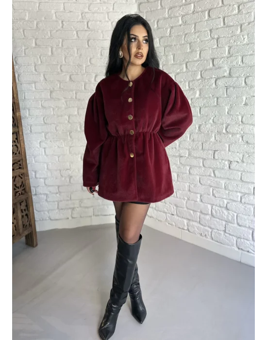 Kadın Beli Lastikli Fox Kumaş Gold Düğmeli Ceket