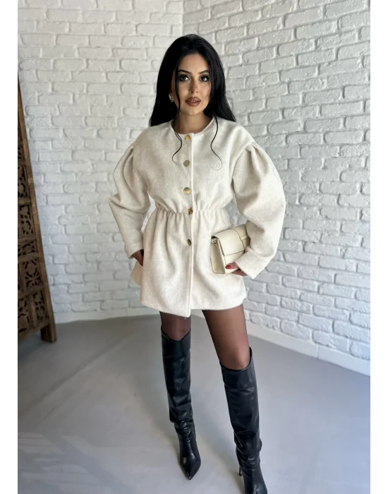 Kadın Beli Lastikli Fox Kumaş Gold Düğmeli Ceket