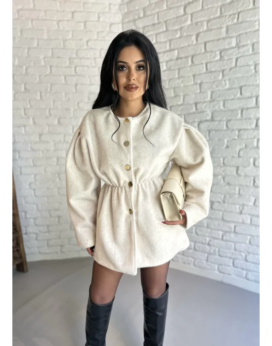 Kadın Beli Lastikli Fox Kumaş Gold Düğmeli Ceket