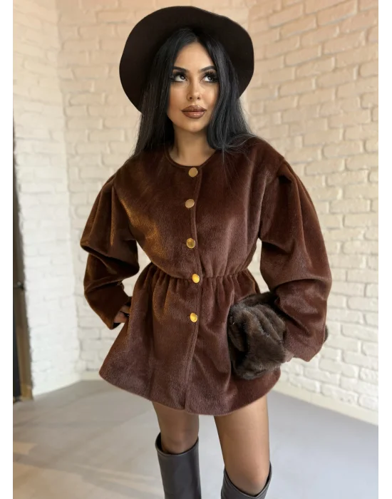 Kadın Beli Lastikli Fox Kumaş Gold Düğmeli Ceket