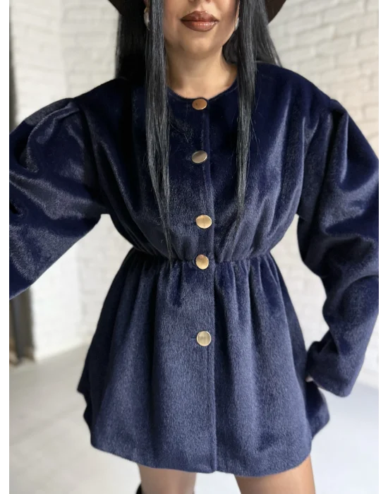 Kadın Beli Lastikli Fox Kumaş Gold Düğmeli Ceket