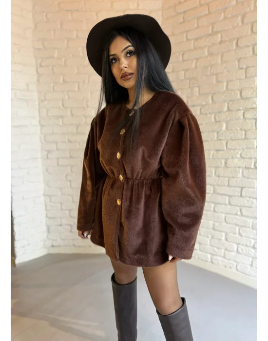 Kadın Beli Lastikli Fox Kumaş Gold Düğmeli Ceket