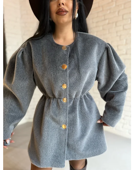 Kadın Beli Lastikli Fox Kumaş Gold Düğmeli Ceket