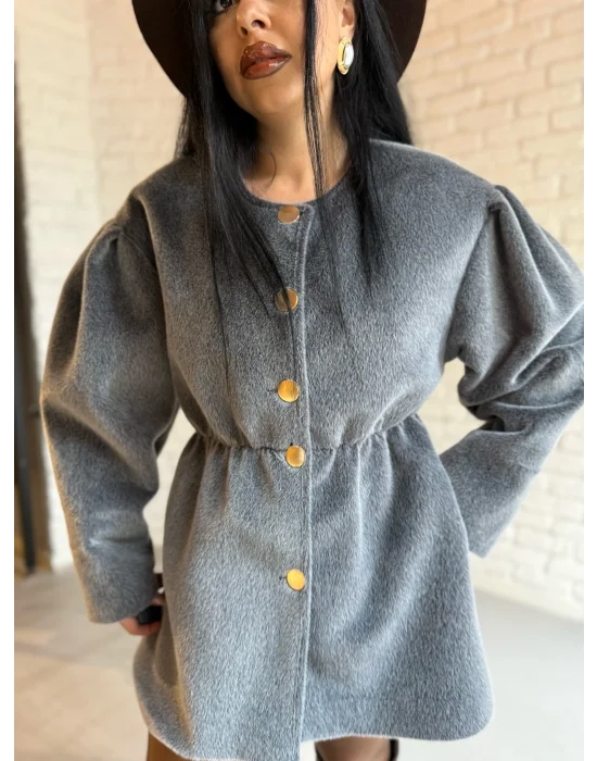 Kadın Beli Lastikli Fox Kumaş Gold Düğmeli Ceket