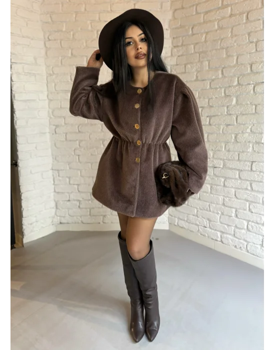 Kadın Beli Lastikli Fox Kumaş Gold Düğmeli Ceket