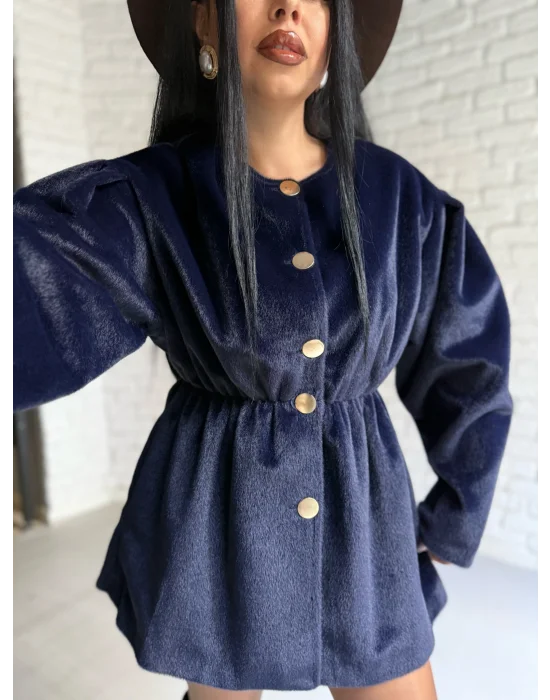 Kadın Beli Lastikli Fox Kumaş Gold Düğmeli Ceket