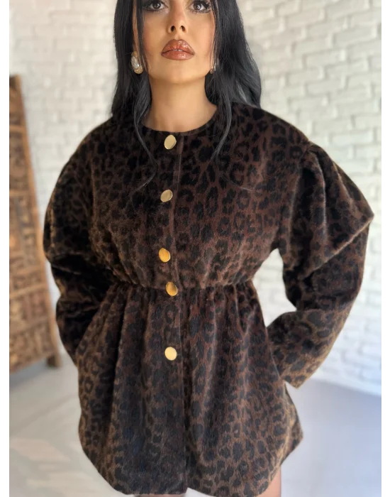 Kadın Beli Lastikli Fox Kumaş Gold Düğmeli Ceket