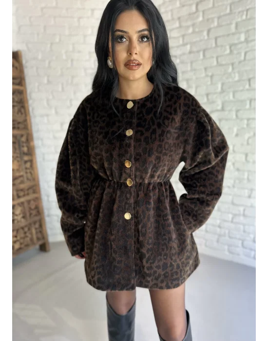 Kadın Beli Lastikli Fox Kumaş Gold Düğmeli Ceket