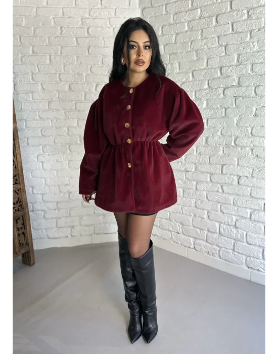 Kadın Beli Lastikli Fox Kumaş Gold Düğmeli Ceket