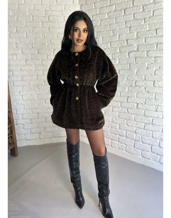 Kadın Beli Lastikli Fox Kumaş Gold Düğmeli Ceket