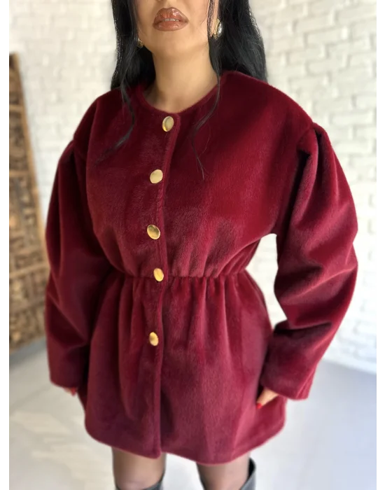 Kadın Beli Lastikli Fox Kumaş Gold Düğmeli Ceket