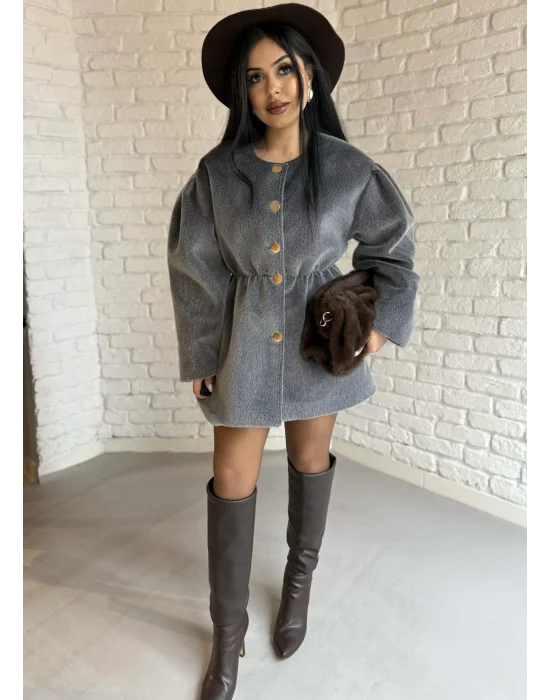 Kadın Beli Lastikli Fox Kumaş Gold Düğmeli Ceket