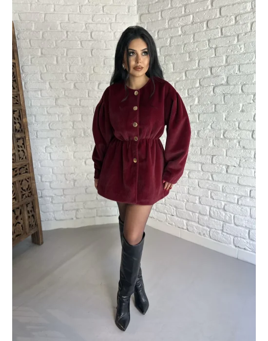 Kadın Beli Lastikli Fox Kumaş Gold Düğmeli Ceket