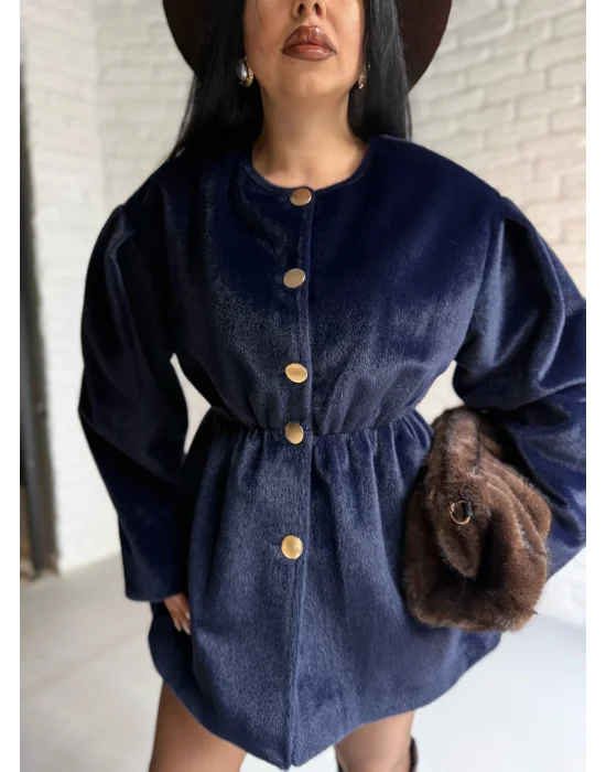 Kadın Beli Lastikli Fox Kumaş Gold Düğmeli Ceket