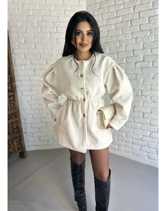 Kadın Beli Lastikli Fox Kumaş Gold Düğmeli Ceket