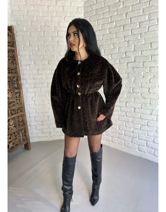 Kadın Beli Lastikli Fox Kumaş Gold Düğmeli Ceket