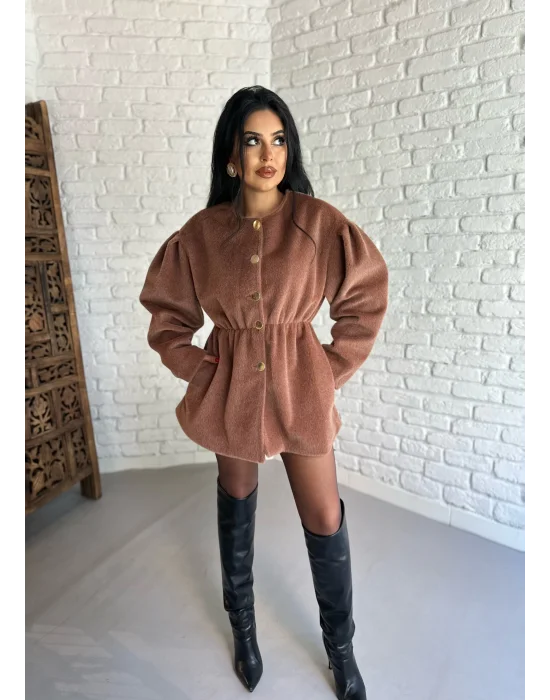 Kadın Beli Lastikli Fox Kumaş Gold Düğmeli Ceket