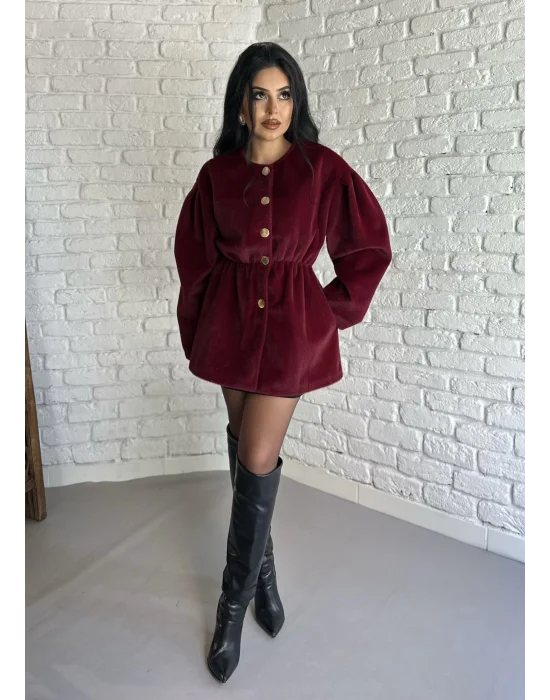 Kadın Beli Lastikli Fox Kumaş Gold Düğmeli Ceket