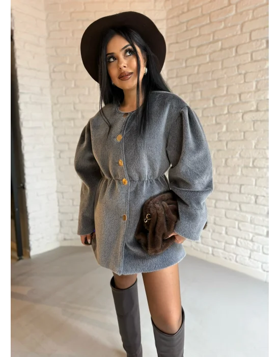 Kadın Beli Lastikli Fox Kumaş Gold Düğmeli Ceket