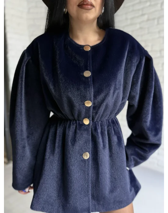 Kadın Beli Lastikli Fox Kumaş Gold Düğmeli Ceket