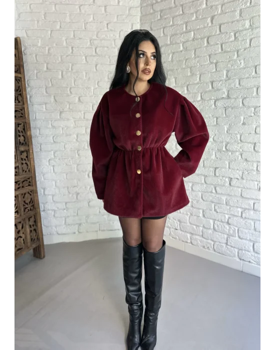 Kadın Beli Lastikli Fox Kumaş Gold Düğmeli Ceket