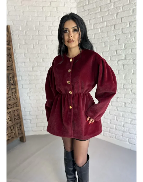 Kadın Beli Lastikli Fox Kumaş Gold Düğmeli Ceket