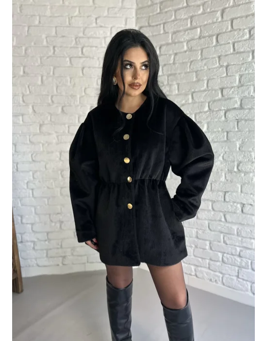 Kadın Beli Lastikli Fox Kumaş Gold Düğmeli Ceket