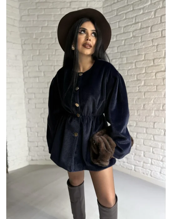 Kadın Beli Lastikli Fox Kumaş Gold Düğmeli Ceket