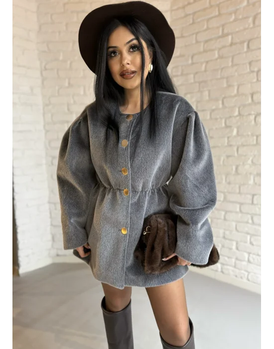 Kadın Beli Lastikli Fox Kumaş Gold Düğmeli Ceket