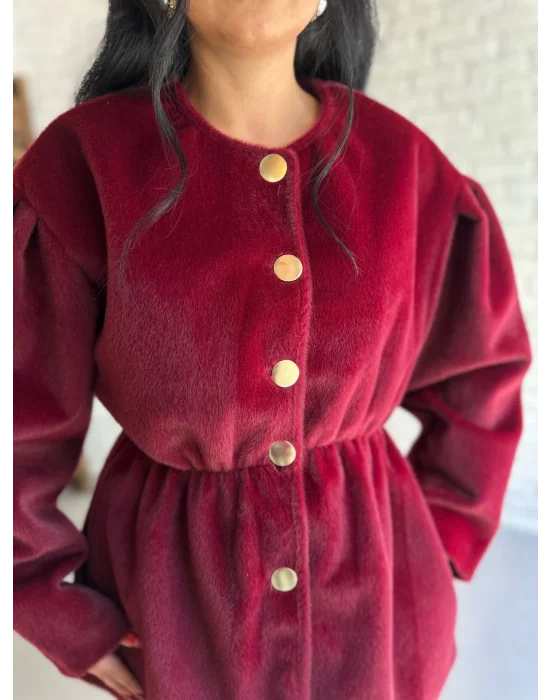 Kadın Beli Lastikli Fox Kumaş Gold Düğmeli Ceket