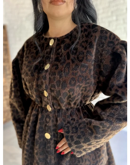 Kadın Beli Lastikli Fox Kumaş Gold Düğmeli Ceket