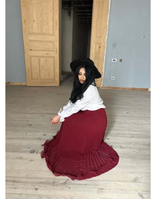Kadın Beli Lastikli Piliseli Şifon Tasarım Etek
