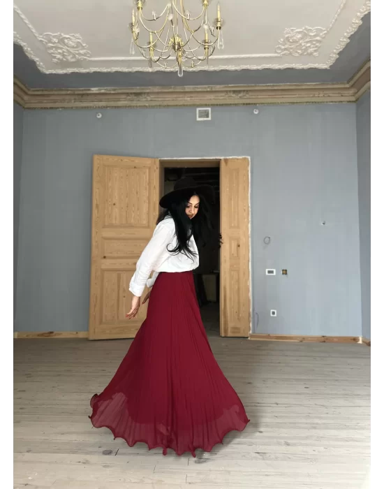 Kadın Beli Lastikli Piliseli Şifon Tasarım Etek