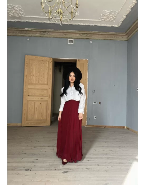 Kadın Beli Lastikli Piliseli Şifon Tasarım Etek